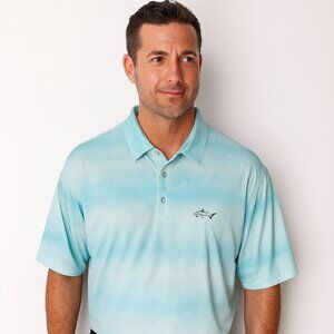 Greg Norman Play Dry Teal & White Gradient Performance Polo XXL Shark Logo EUC